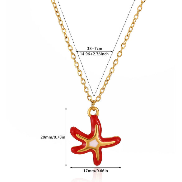 Wholesale Unisex Colorful Oildropping Gold Electroplated Stainless Steel Starfish Pendant Cross Chain Necklace