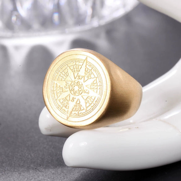 Wholesale Unisex Compass Geometric Stainless Steel Ring With Oil Treatment