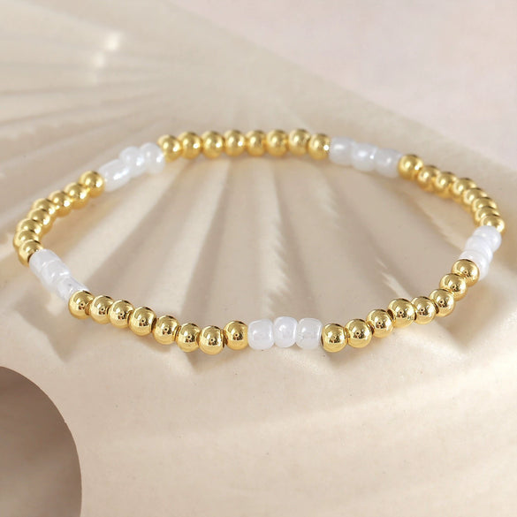 Wholesale Unisex Copper Goldplated Round Beads Cross Bead Bracelet Set Ins Style Geometric Design