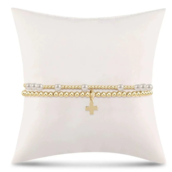 Wholesale Unisex Copper Goldplated Round Beads Cross Bead Bracelet Set Ins Style Geometric Design