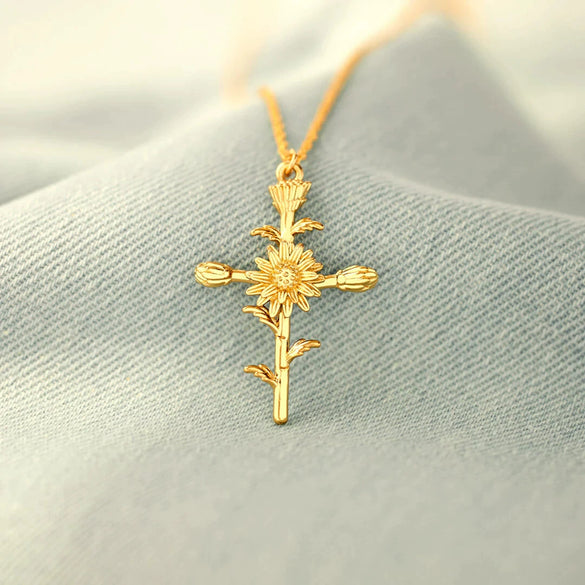Wholesale Unisex Cross Birth Flower Necklace With Ochain Copper And Titanium Steel Electroplated