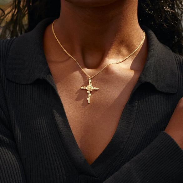 Wholesale Unisex Cross Birth Flower Necklace With Ochain Copper And Titanium Steel Electroplated