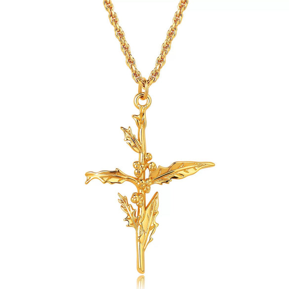 Wholesale Unisex Cross Birth Flower Necklace With Ochain Copper And Titanium Steel Electroplated