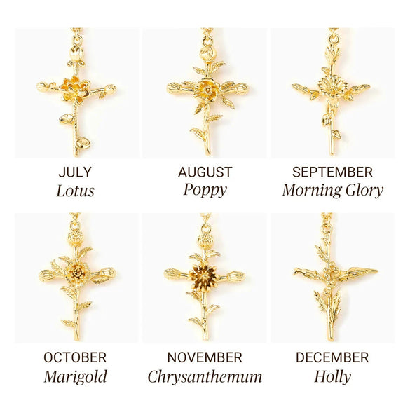 Wholesale Unisex Cross Birth Flower Necklace With Ochain Copper And Titanium Steel Electroplated
