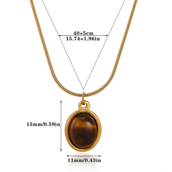 Wholesale Unisex Cross Chain Necklace With Gold Electroplated Stainless Steel Pendant And Tiger Eye Stone
