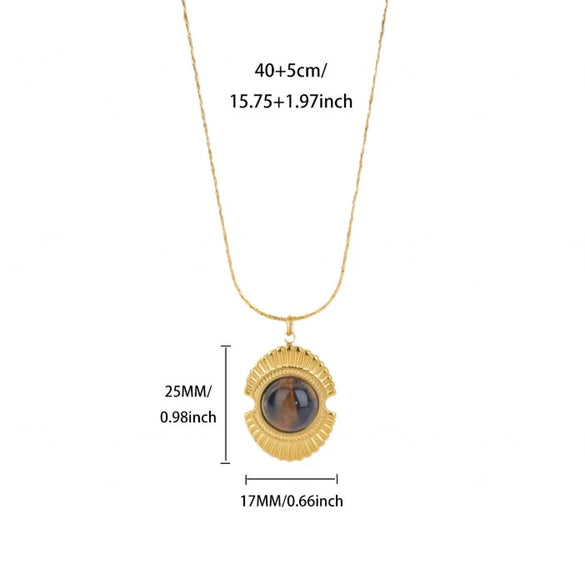 Wholesale Unisex Cross Chain Necklace With Gold Electroplated Stainless Steel Pendant And Tiger Eye Stone