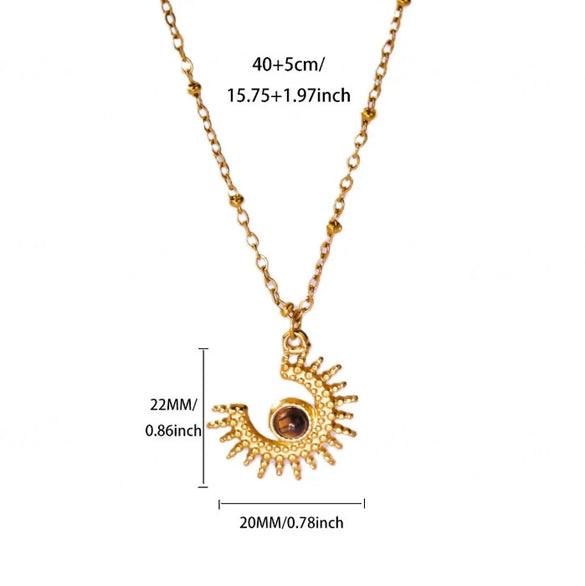 Wholesale Unisex Cross Chain Necklace With Gold Electroplated Stainless Steel Pendant And Tiger Eye Stone