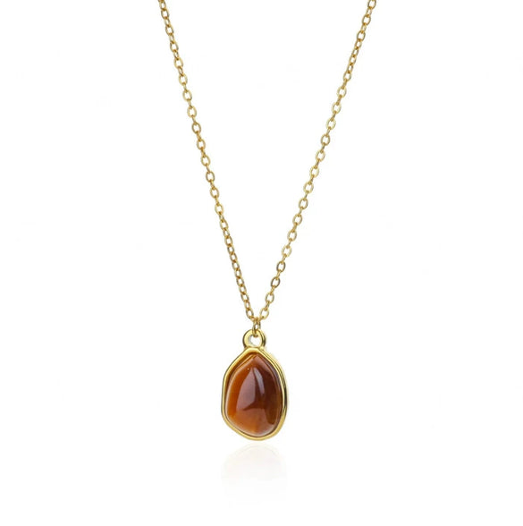 Wholesale Unisex Cross Chain Necklace With Gold Electroplated Stainless Steel Pendant And Tiger Eye Stone