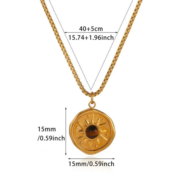 Wholesale Unisex Cross Chain Necklace With Gold Electroplated Stainless Steel Pendant And Tiger Eye Stone