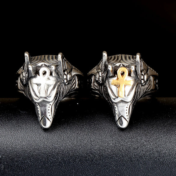 Wholesale Unisex Cross Drop Glue Titanium Steel Ring With Geometric Pattern And Electroplating Treatment