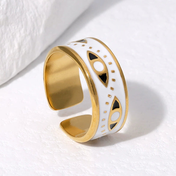 Wholesale Unisex Devil's Eye Titanium Steel Open Ring With Eye Oil Dripping Nonfading Electroplated