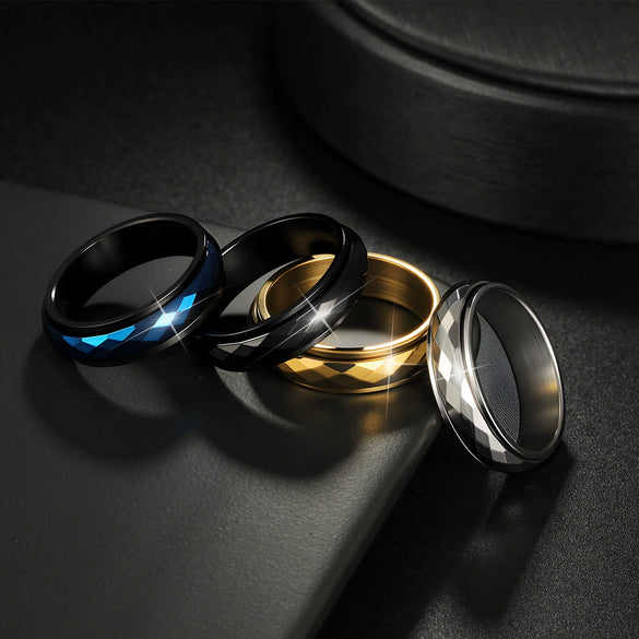 Wholesale Unisex Diamondshaped Rotatable Stressrelief Titanium Steel Ring With Geometric Design And Electroplating