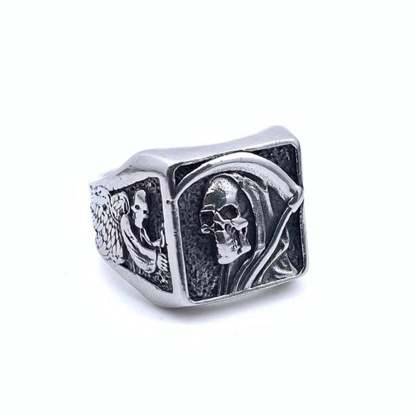 Wholesale Unisex Distressed Geometric Gothic Rose Skull Titanium Steel Ring Jewelry