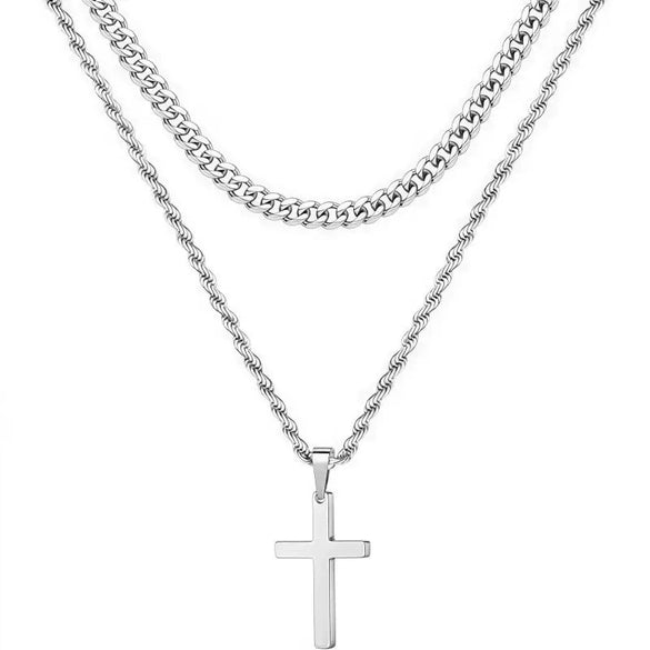 Wholesale Unisex Doublelayer Titanium And Stainless Steel Ushaped Electroplated Cross Hiphop Stacking Style Necklace