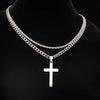 Wholesale Unisex Doublelayer Titanium And Stainless Steel Ushaped Electroplated Cross Hiphop Stacking Style Necklace