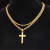 Wholesale Unisex Doublelayer Titanium And Stainless Steel Ushaped Electroplated Cross Hiphop Stacking Style Necklace