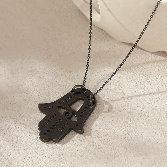 Wholesale Unisex Electroplated Copper Necklace With Zircon Pendant In Corn Chain Style Featuring Evil Eye And Fatima's Hand Design