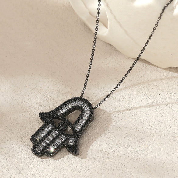 Wholesale Unisex Electroplated Copper Necklace With Zircon Pendant In Corn Chain Style Featuring Evil Eye And Fatima's Hand Design