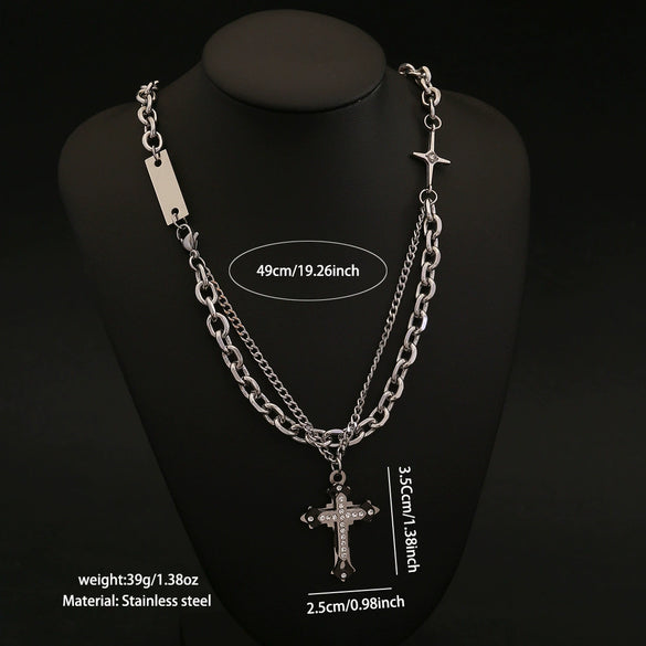 Wholesale Unisex Electroplated Cross Cuban Chain Necklace Made Of Titanium Steel In Boyfriend Style