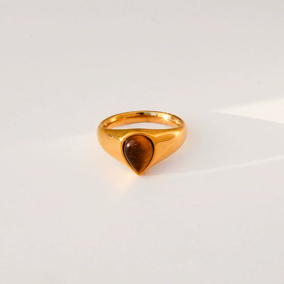 Wholesale Unisex Electroplated Geometric Natural Stone Stainless Steel Ring Hand Jewelry
