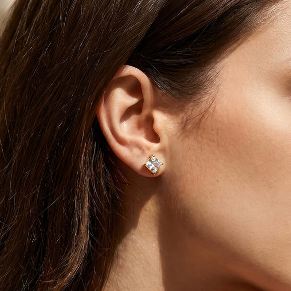 Wholesale Unisex Electroplated Geometric Square Zircon Stainless Steel Earrings