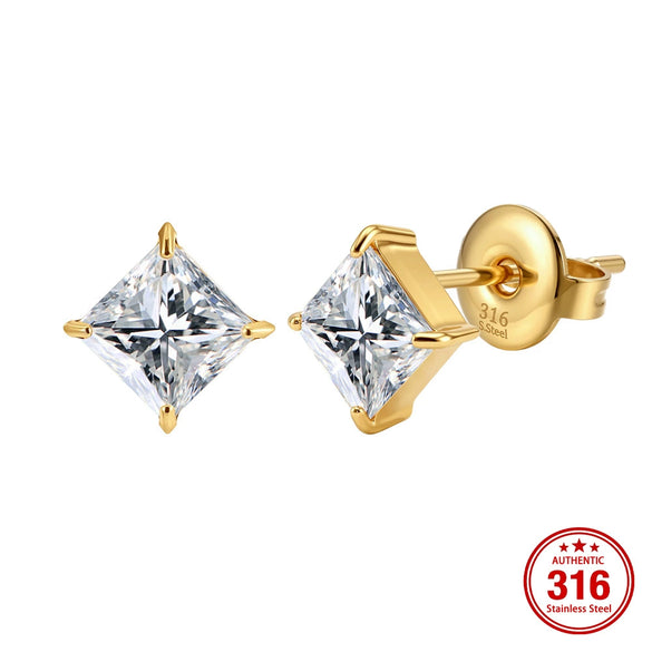Wholesale Unisex Electroplated Geometric Square Zircon Stainless Steel Earrings