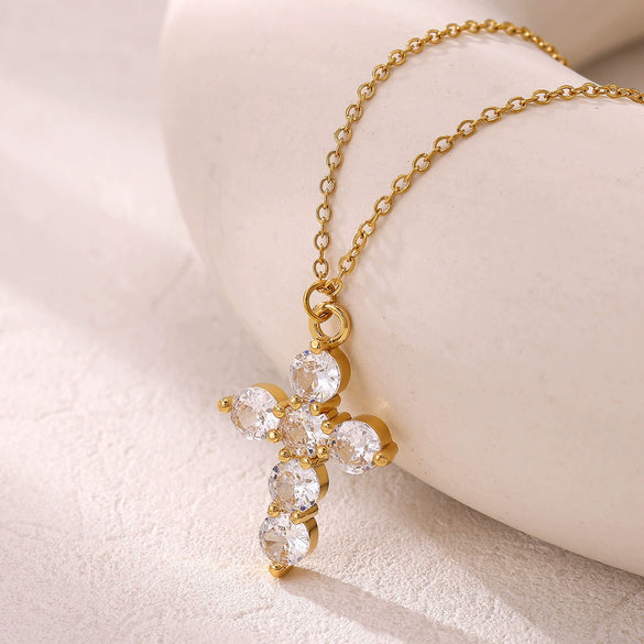Wholesale Unisex Electroplated Gold Stainless Steel Cross Pendant Necklace