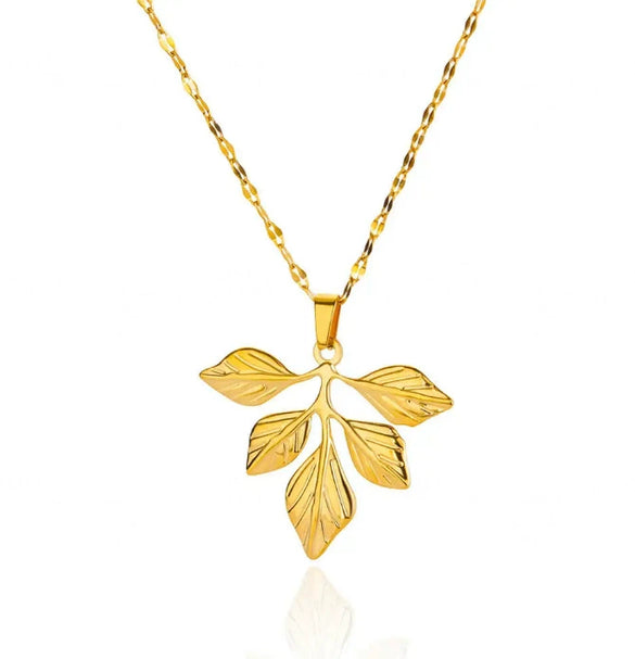 Wholesale Unisex Electroplated Gold Titanium Steel And Stainless Steel Exaggerated Flower Leaf Necklace Pendant With Cross Chain