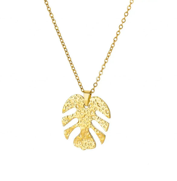 Wholesale Unisex Electroplated Gold Titanium Steel And Stainless Steel Exaggerated Flower Leaf Necklace Pendant With Cross Chain