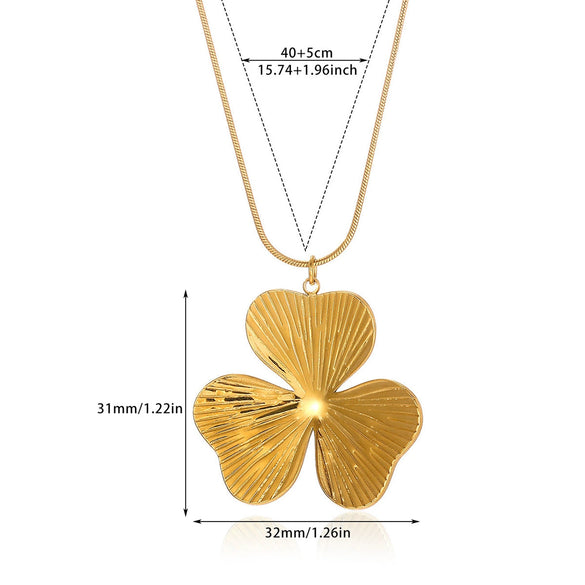 Wholesale Unisex Electroplated Gold Titanium Steel And Stainless Steel Exaggerated Flower Leaf Necklace Pendant With Cross Chain