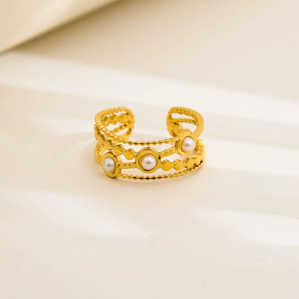 Wholesale Unisex Electroplated Titanium Steel And Stainless Steel Geometric Round Enamel Retro Opening Ring