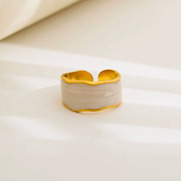 Wholesale Unisex Electroplated Titanium Steel And Stainless Steel Geometric Round Enamel Retro Opening Ring