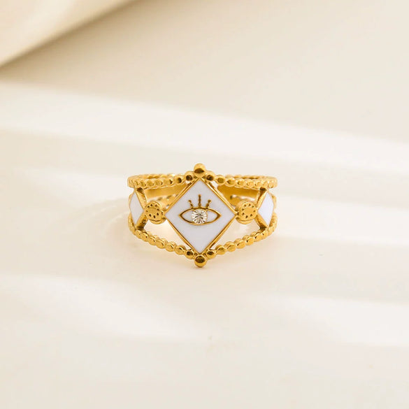 Wholesale Unisex Electroplated Titanium Steel And Stainless Steel Geometric Round Enamel Retro Opening Ring