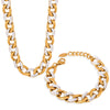 Wholesale Unisex Elegant Light Luxury Cuban Bracelet And Necklace Set In Titanium Steel With Regular Chain And Electroplating Treatment
