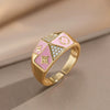 Wholesale Unisex Enamel Ring With Highend Zircon Gold Plated Copper Drip Oil Processing Plants And Flowers Pattern Retro Palace Style Openended Index Finger Ring