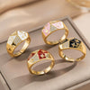 Wholesale Unisex Enamel Ring With Highend Zircon Gold Plated Copper Drip Oil Processing Plants And Flowers Pattern Retro Palace Style Openended Index Finger Ring