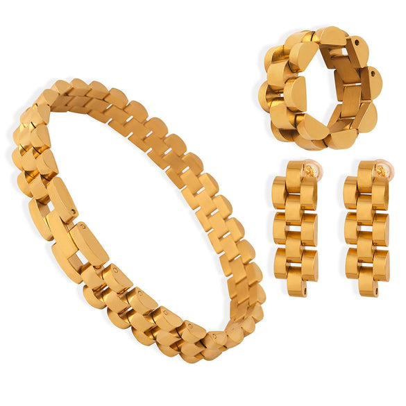 Wholesale Unisex Exaggerated Geometric Jewelry Set With Chain Design Titanium Steel Gold Plated Earrings Necklace
