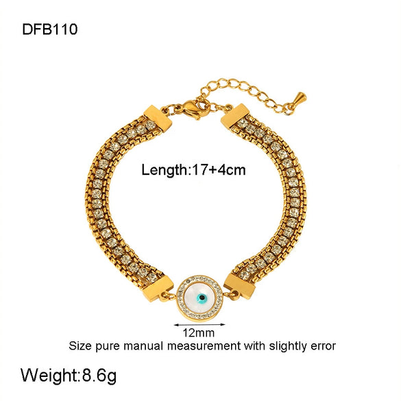 Wholesale Unisex Eyeshaped Geometric Diamond Stainless Steel 18K Gold Plated Threelayer Bracelet