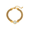 Wholesale Unisex Eyeshaped Geometric Diamond Stainless Steel 18K Gold Plated Threelayer Bracelet