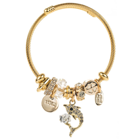 Wholesale Unisex Fashion Animal Diamond Inlaid Titanium Steel Bracelet With Dolphin Pendant