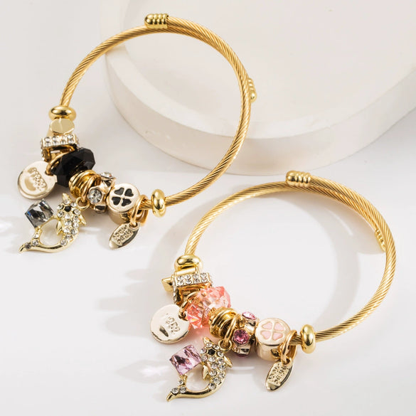 Wholesale Unisex Fashion Animal Diamond Inlaid Titanium Steel Bracelet With Dolphin Pendant