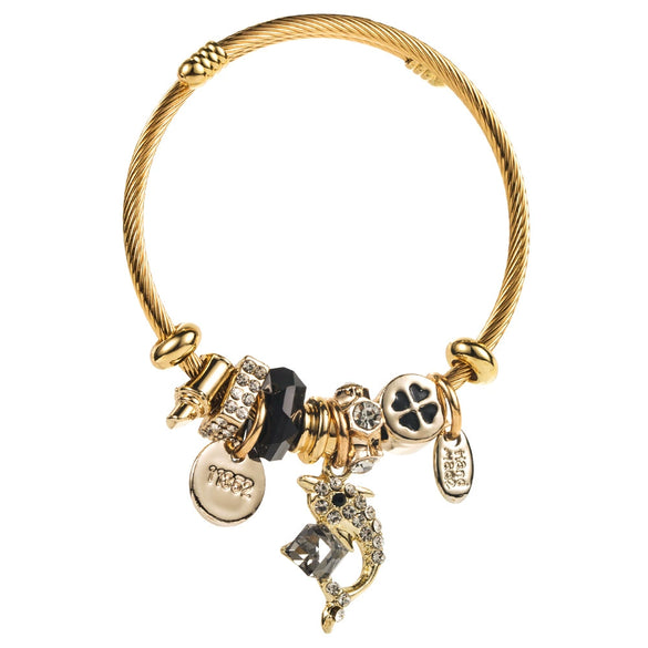 Wholesale Unisex Fashion Animal Diamond Inlaid Titanium Steel Bracelet With Dolphin Pendant