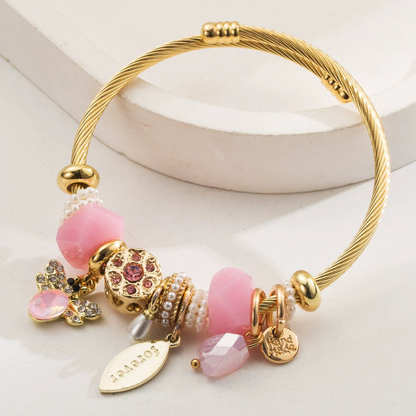 Wholesale Unisex Fashion Animal Style Electroplated Beaded Bee Diamond Pendant Bracelet Made Of Alloy And Stainless Steel