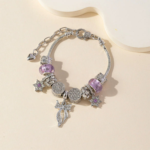 Wholesale Unisex Fashion Copper Alloy Bracelet With Electroplated Flower Bow Geometric Pendant