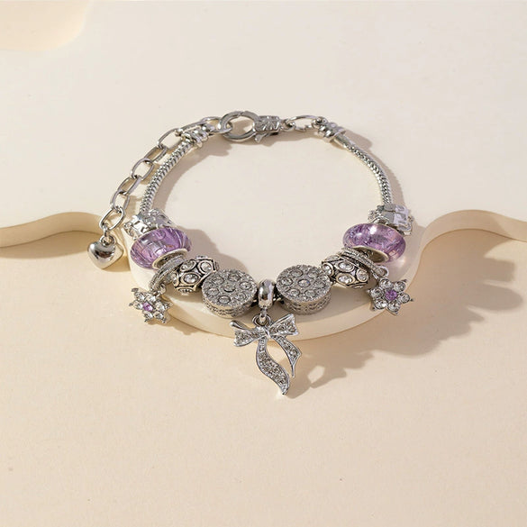 Wholesale Unisex Fashion Copper Alloy Bracelet With Electroplated Flower Bow Geometric Pendant