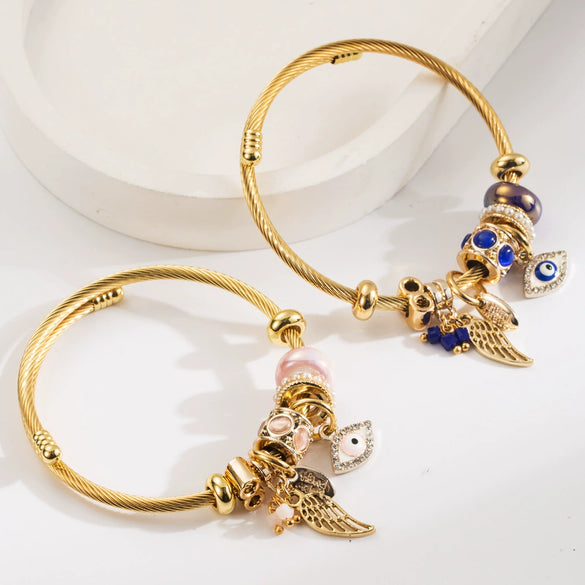 Wholesale Unisex Fashion Diamond Glaze Titanium Steel Bracelet With Devil's Eye Flowers And Animal Zodiac Pendant