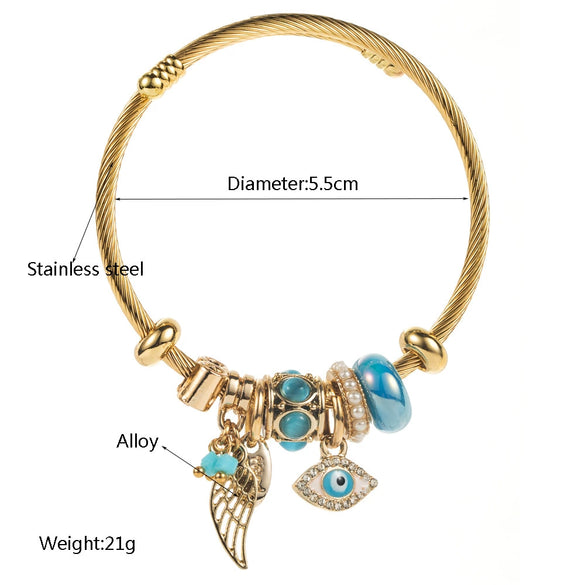 Wholesale Unisex Fashion Diamond Glaze Titanium Steel Bracelet With Devil's Eye Flowers And Animal Zodiac Pendant