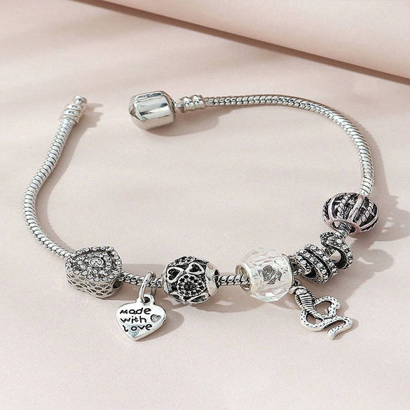 Wholesale Unisex Fashion Electroplated Alloy Bracelet With Heart Shaped And Animal Zodiac Letter Number Text Patterns