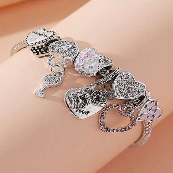 Wholesale Unisex Fashion Electroplated Copper Bracelet With Heart Bow Geometric Letter Pendant