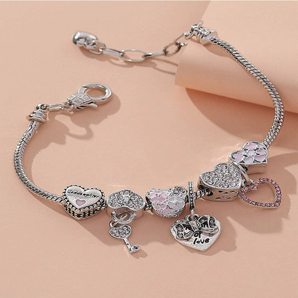 Wholesale Unisex Fashion Electroplated Copper Bracelet With Heart Bow Geometric Letter Pendant